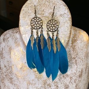 Turquoise feather earrings